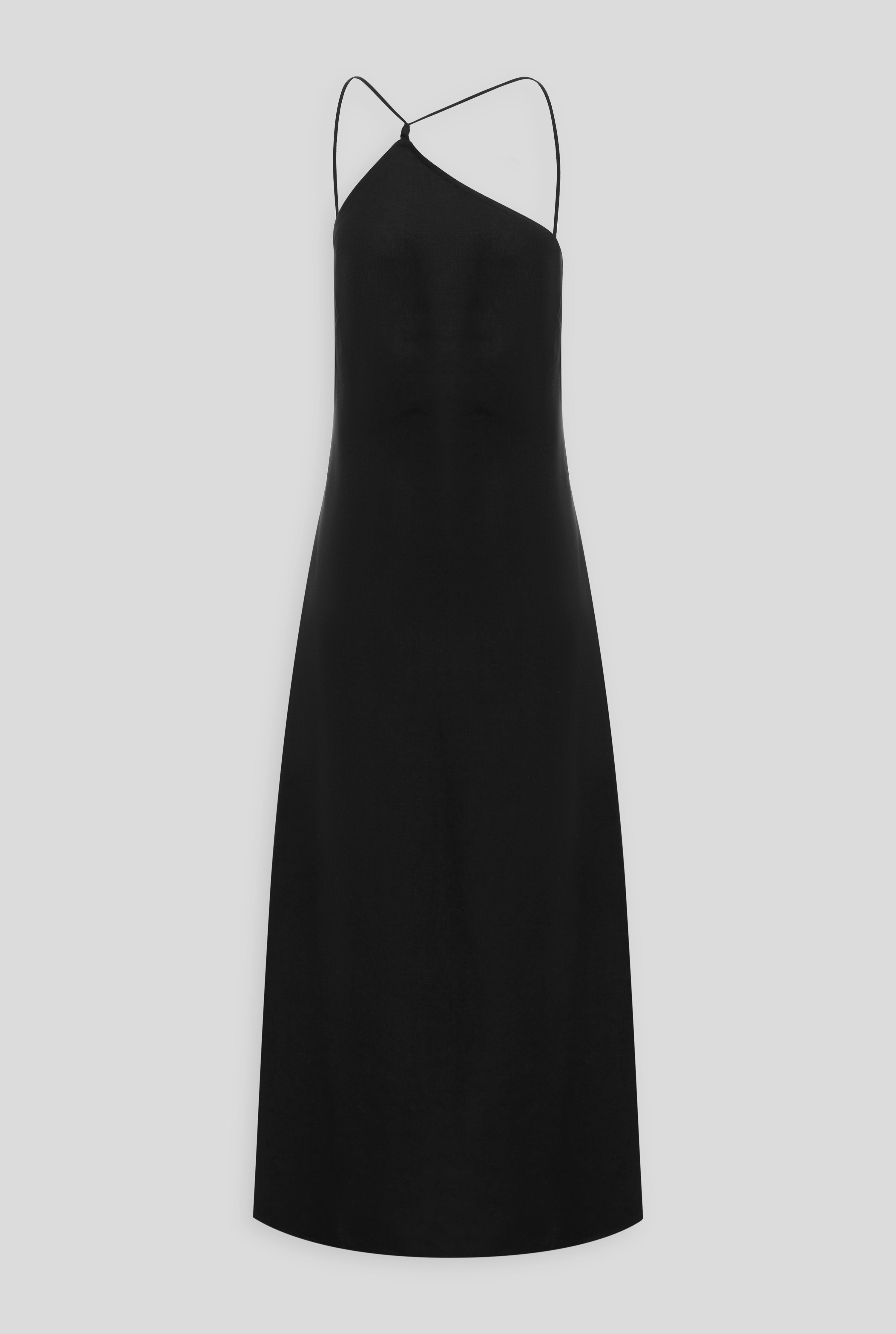 One Shoulder Linen Dress - Black