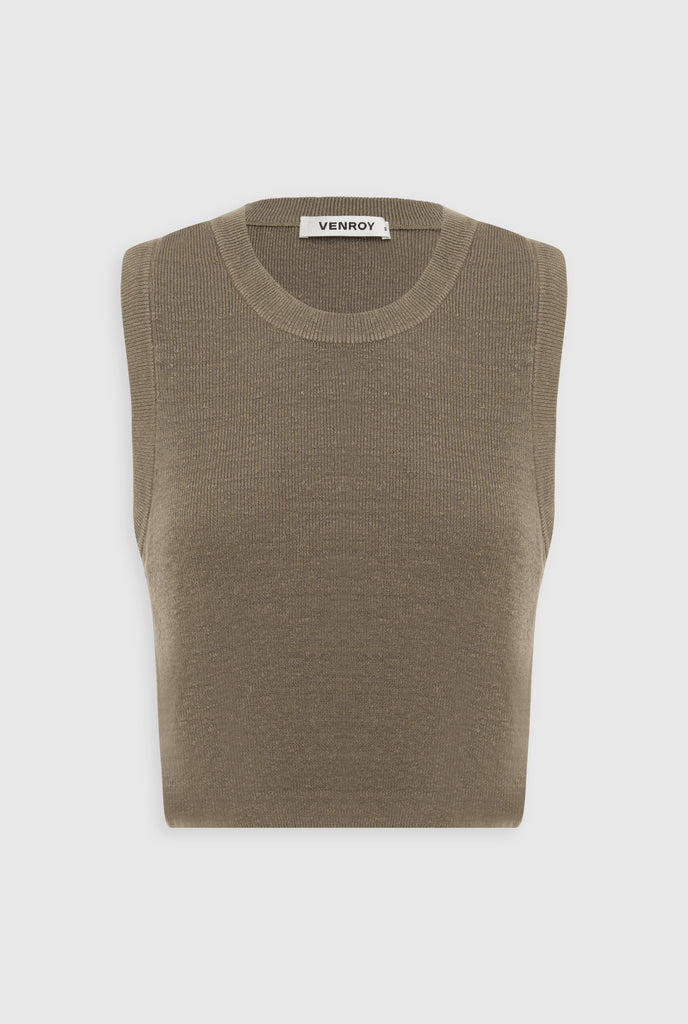 Venroy - Womens Rib Knitted Cropped Tank in Pebble/Natural Tape – VENROY