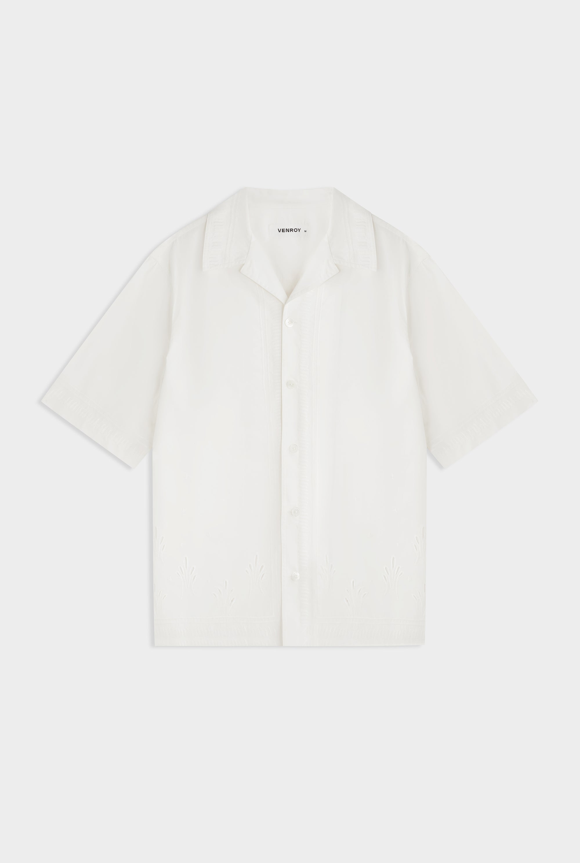 Embroidered Relaxed Cotton Camp Collar Shirt - Off White