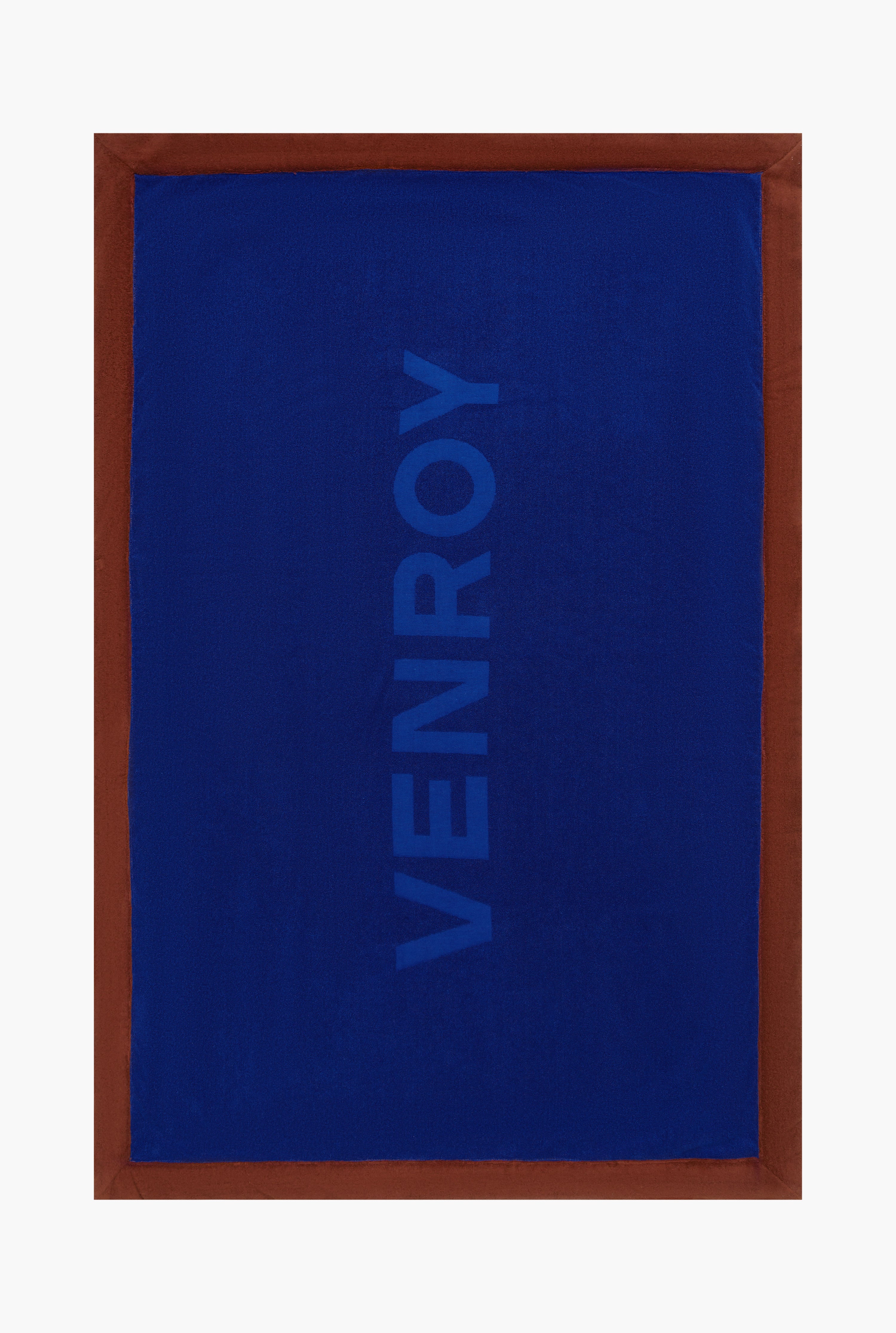 Venroy Border Towel - Royal Blue/Mahogany Brown