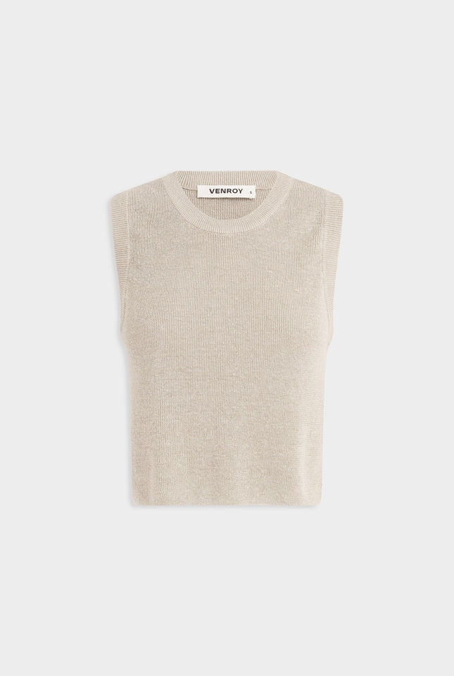 Rib Knitted Cropped Tank - Taupe