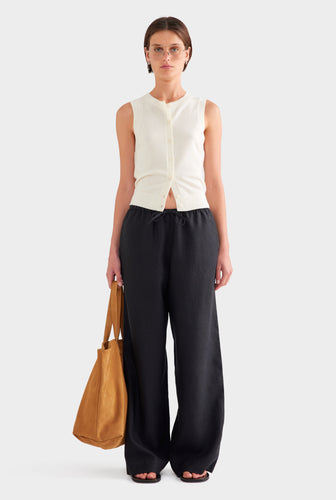 Heavyweight Wide Leg Linen Pant - Black