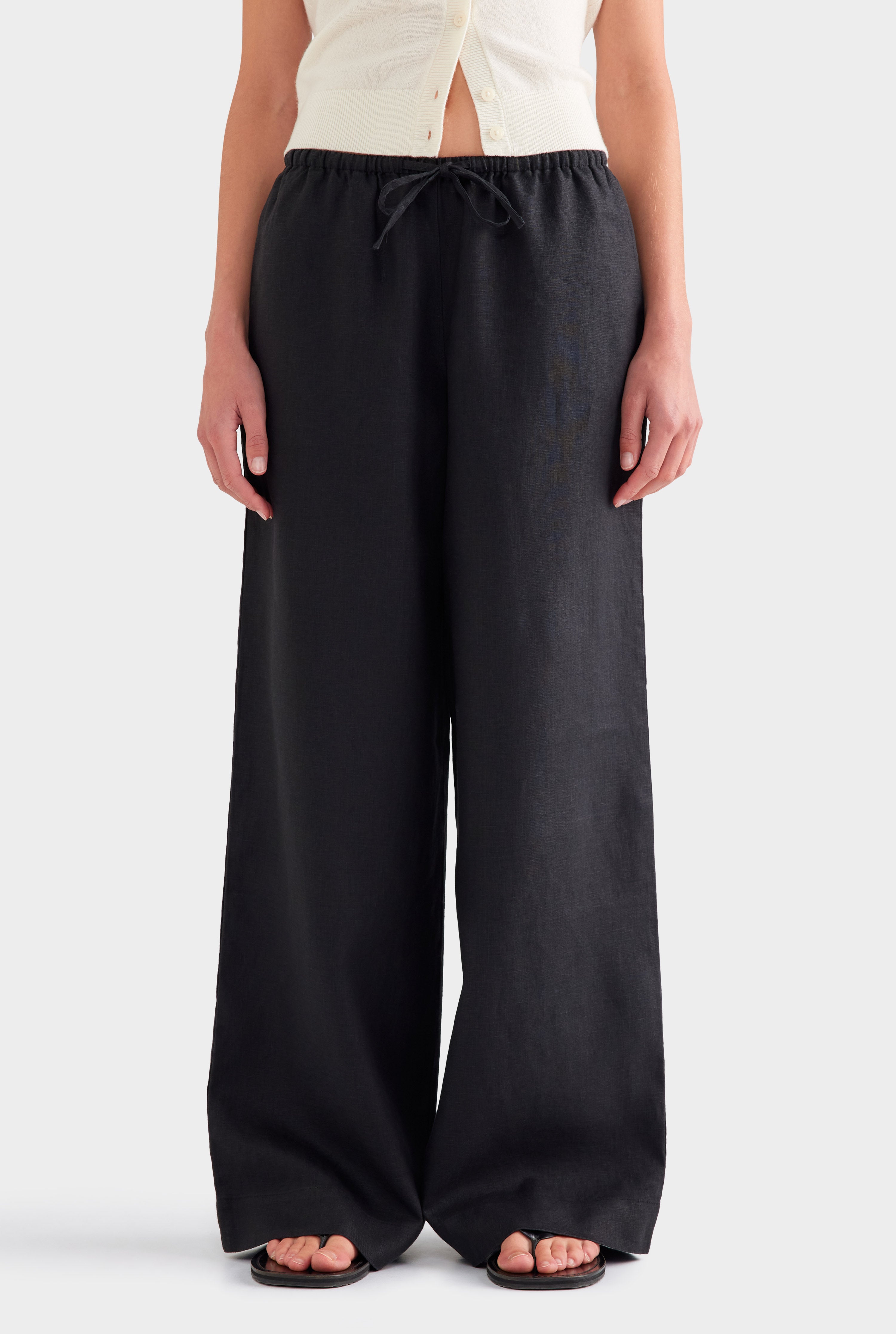 Heavyweight Wide Leg Linen Pant - Black
