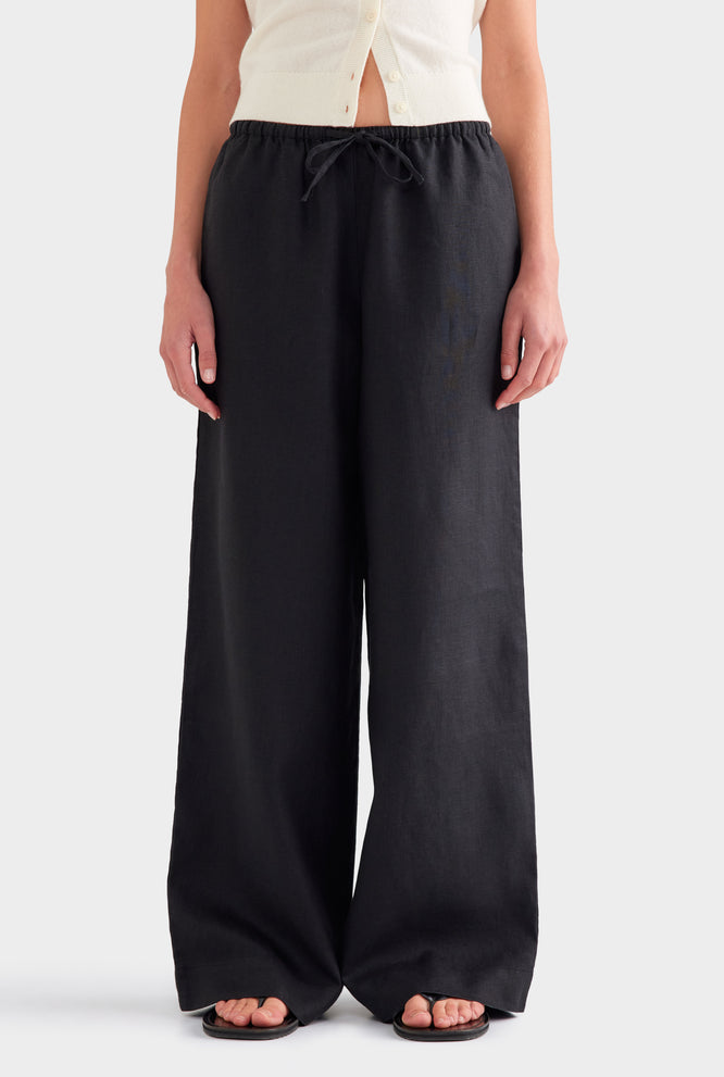 Heavyweight Wide Leg Linen Pant - Black