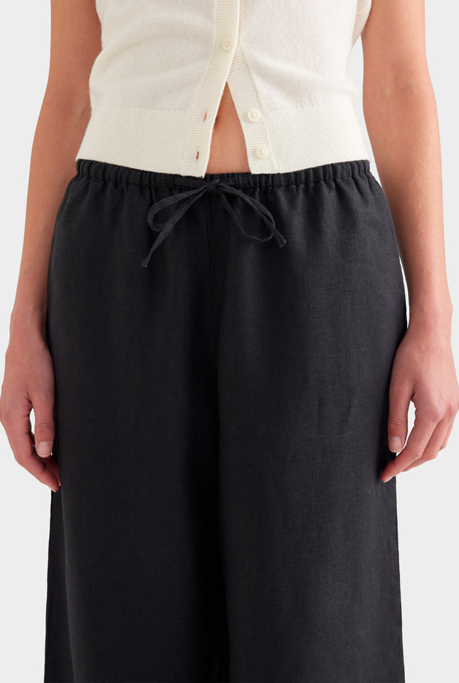 Heavyweight Wide Leg Linen Pant - Black