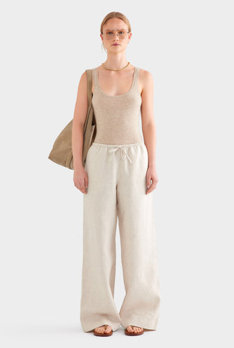 Heavyweight Wide Leg Linen Pant - Sand