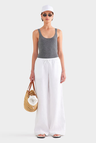 Heavyweight Wide Leg Linen Pant - White