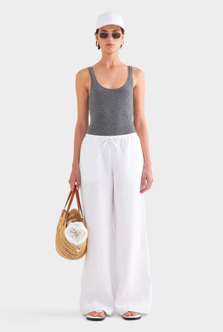 Heavyweight Wide Leg Linen Pant - White