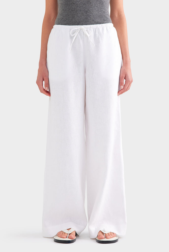 Heavyweight Wide Leg Linen Pant - White