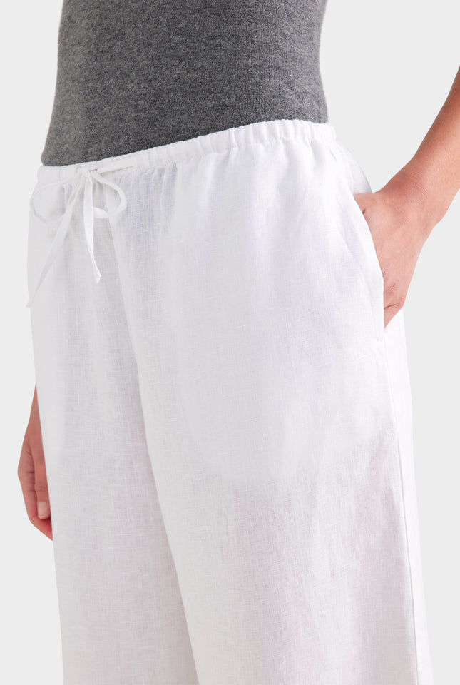 Heavyweight Wide Leg Linen Pant - White