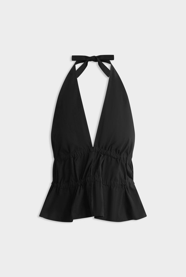 Cotton Poplin Halter Top -  Black