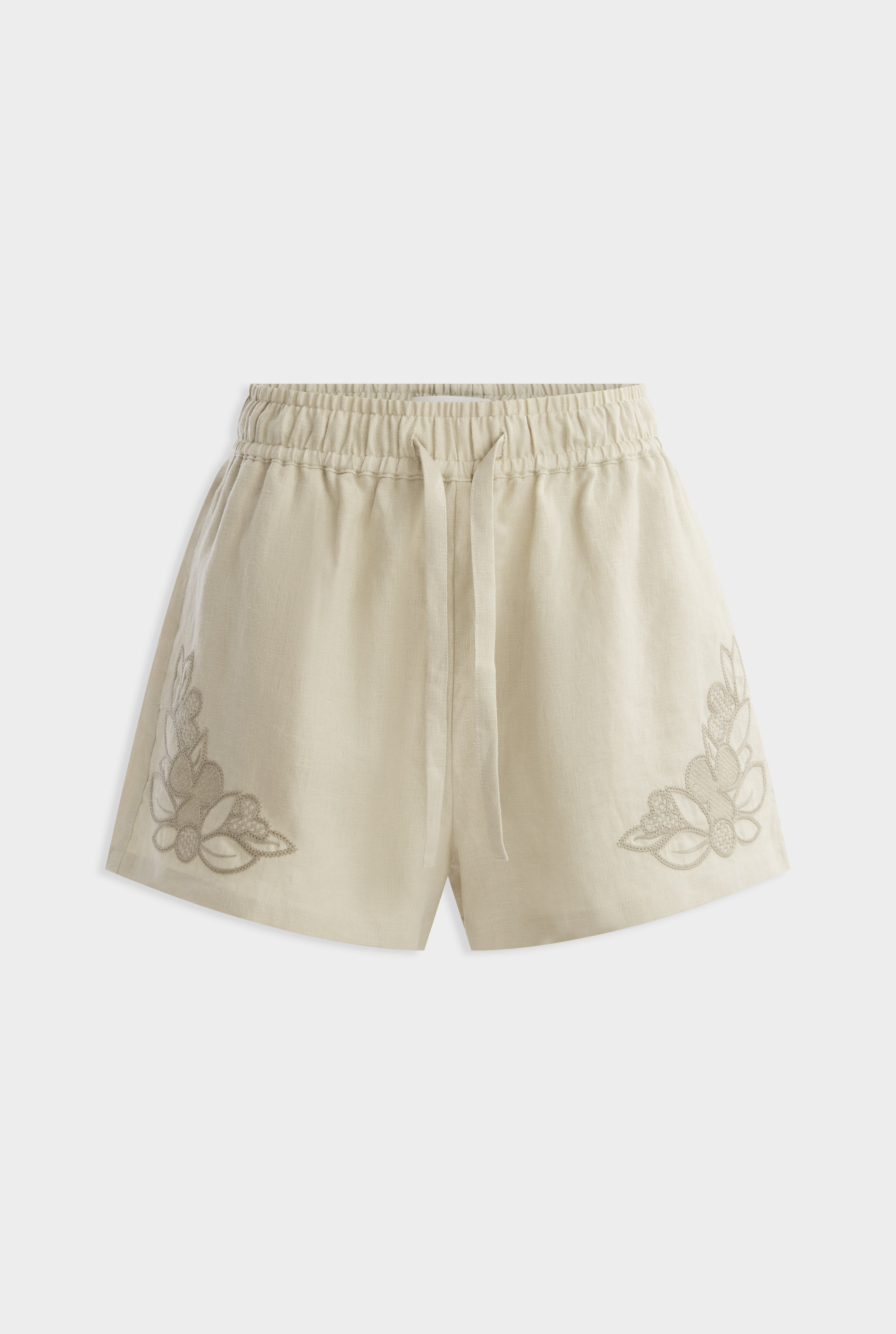 Embroidered Linen Short -  Pistachio Shell