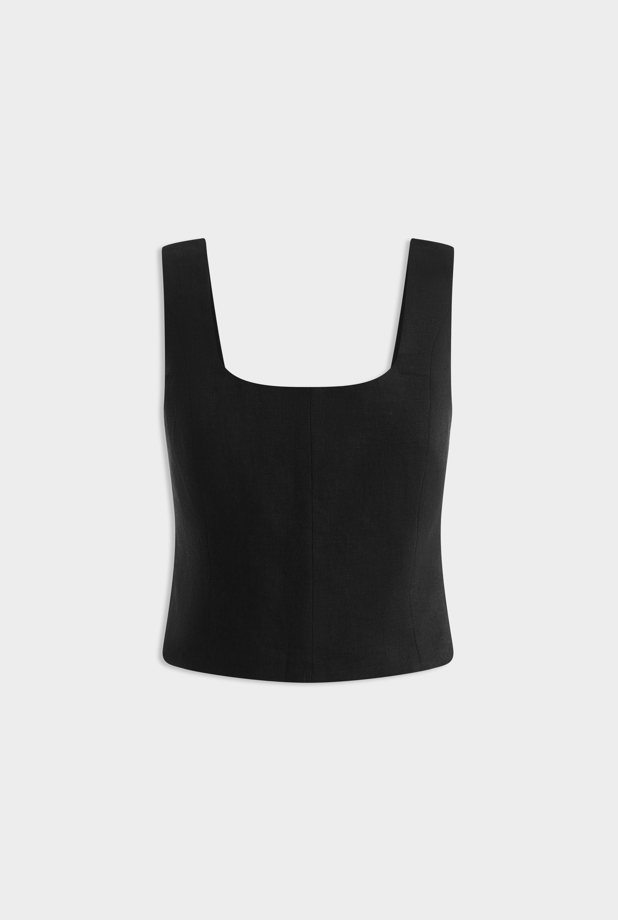 Linen Panelled Top -  Black