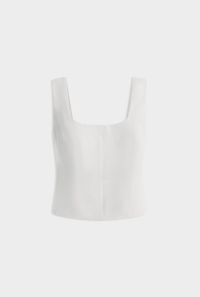 Linen Panelled Top -  White