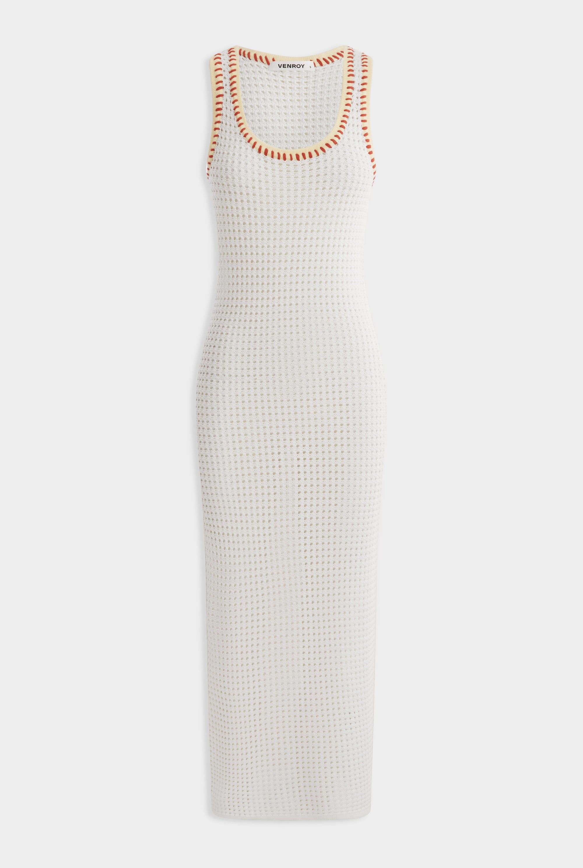 Scoop Neck Crochet Dress -  Off White/Yellow/Red