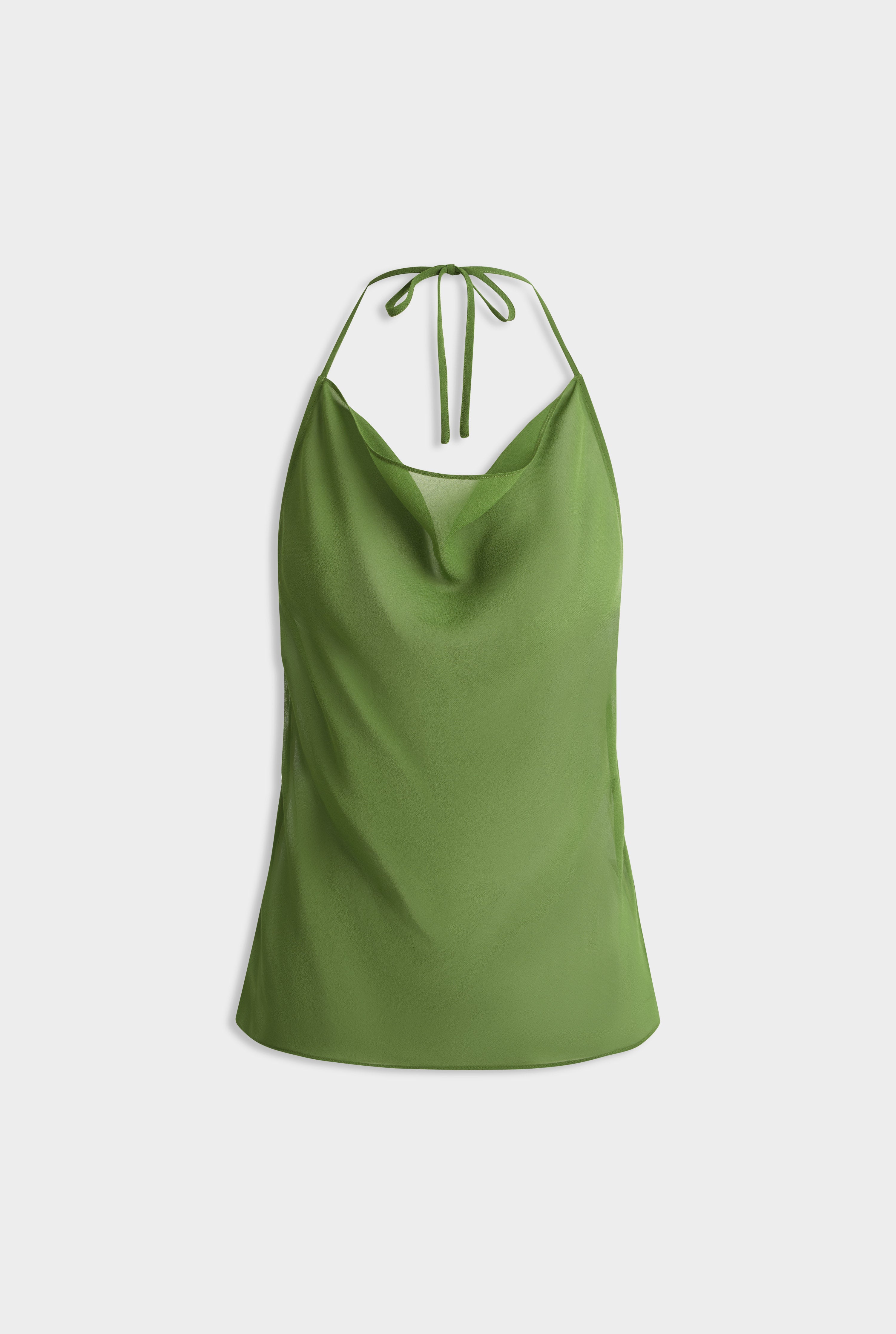 Sheer Silk Cowl Neck Halter Top -  Cactus