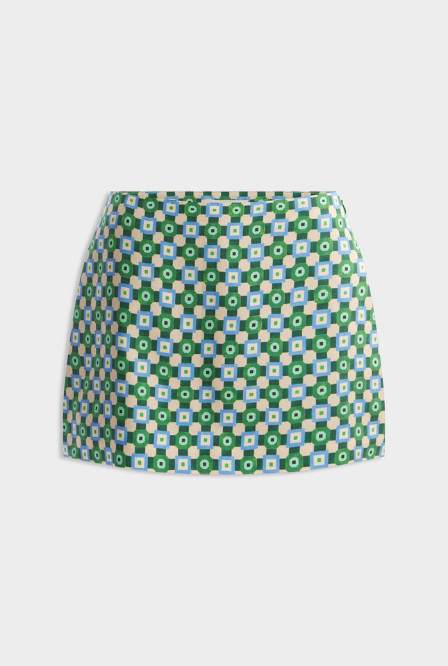 Silk Mini Skirt -  Blue/Green Geo