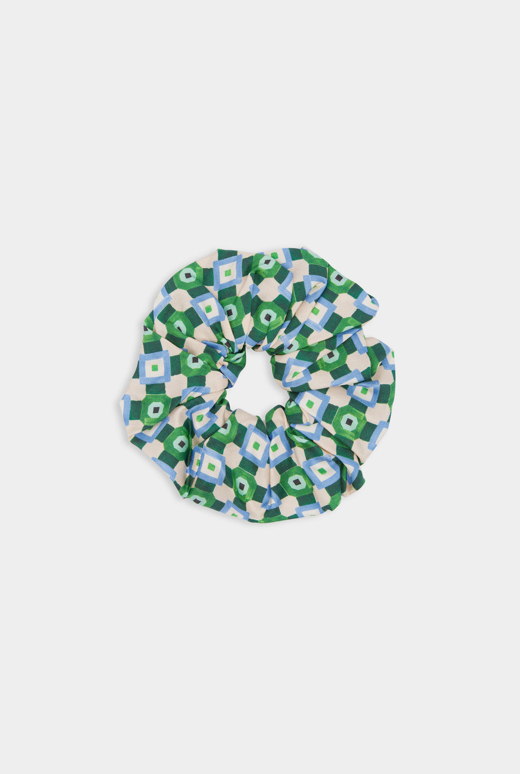 Silk Scrunchie -  Blue/Green Geo