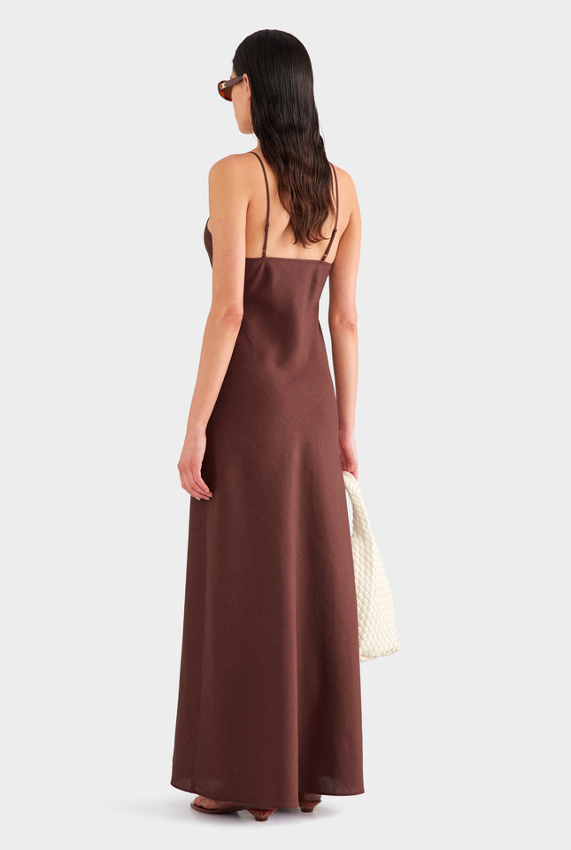 Wool Linen Slip Dress - Chocolate