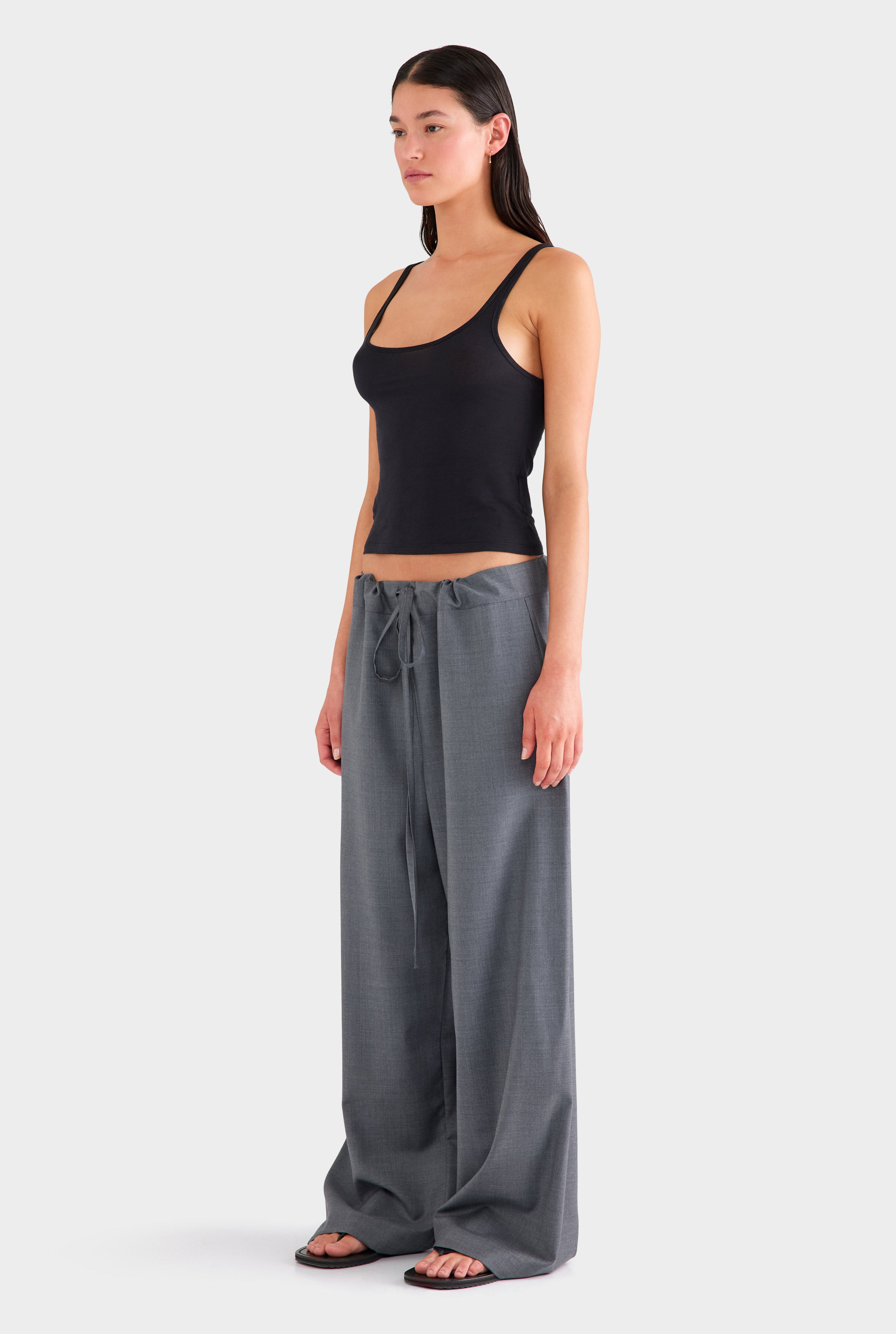 Wool Paperbag Pant - Dark Grey Marl