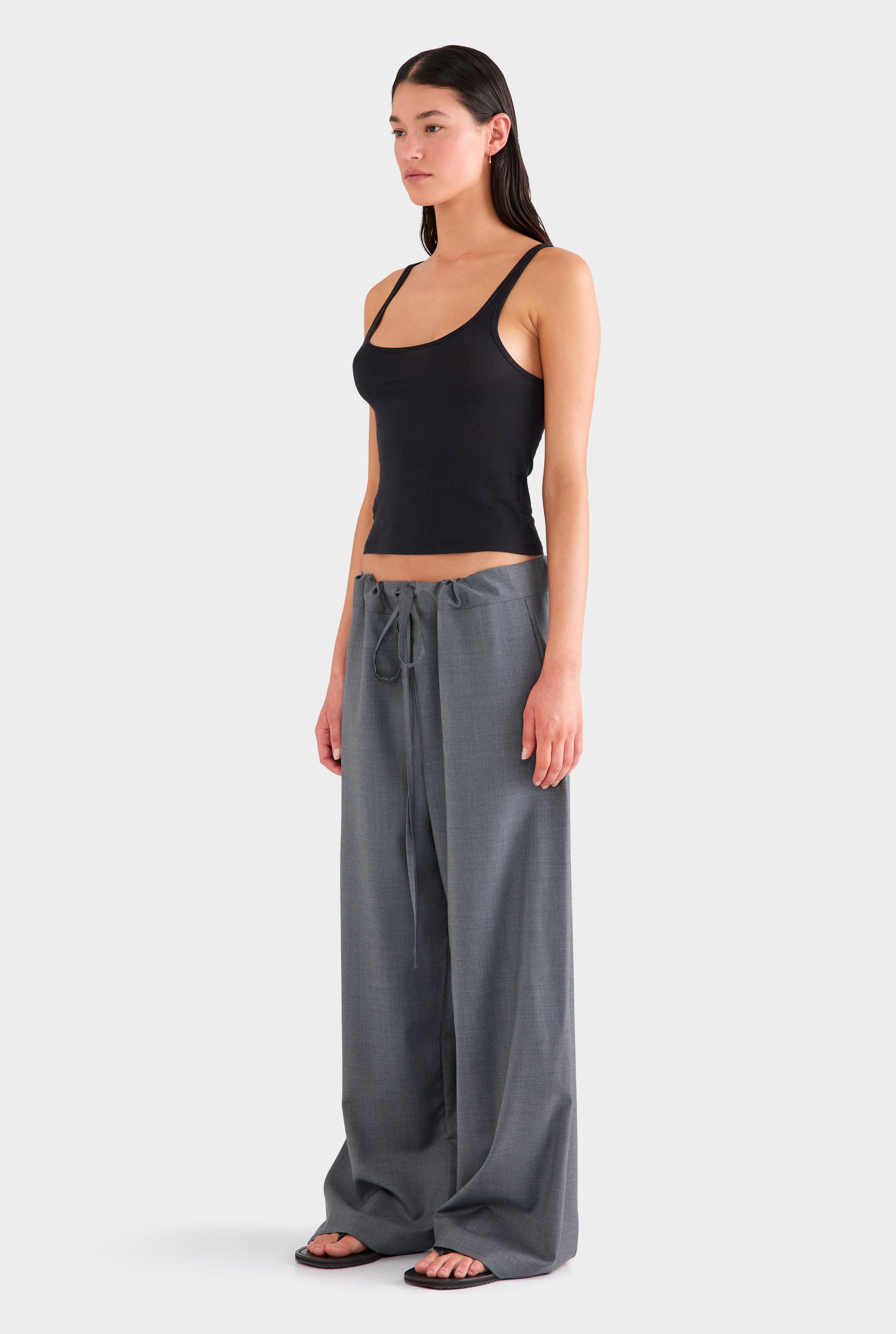 Wool Paperbag Pant - Dark Grey Marl