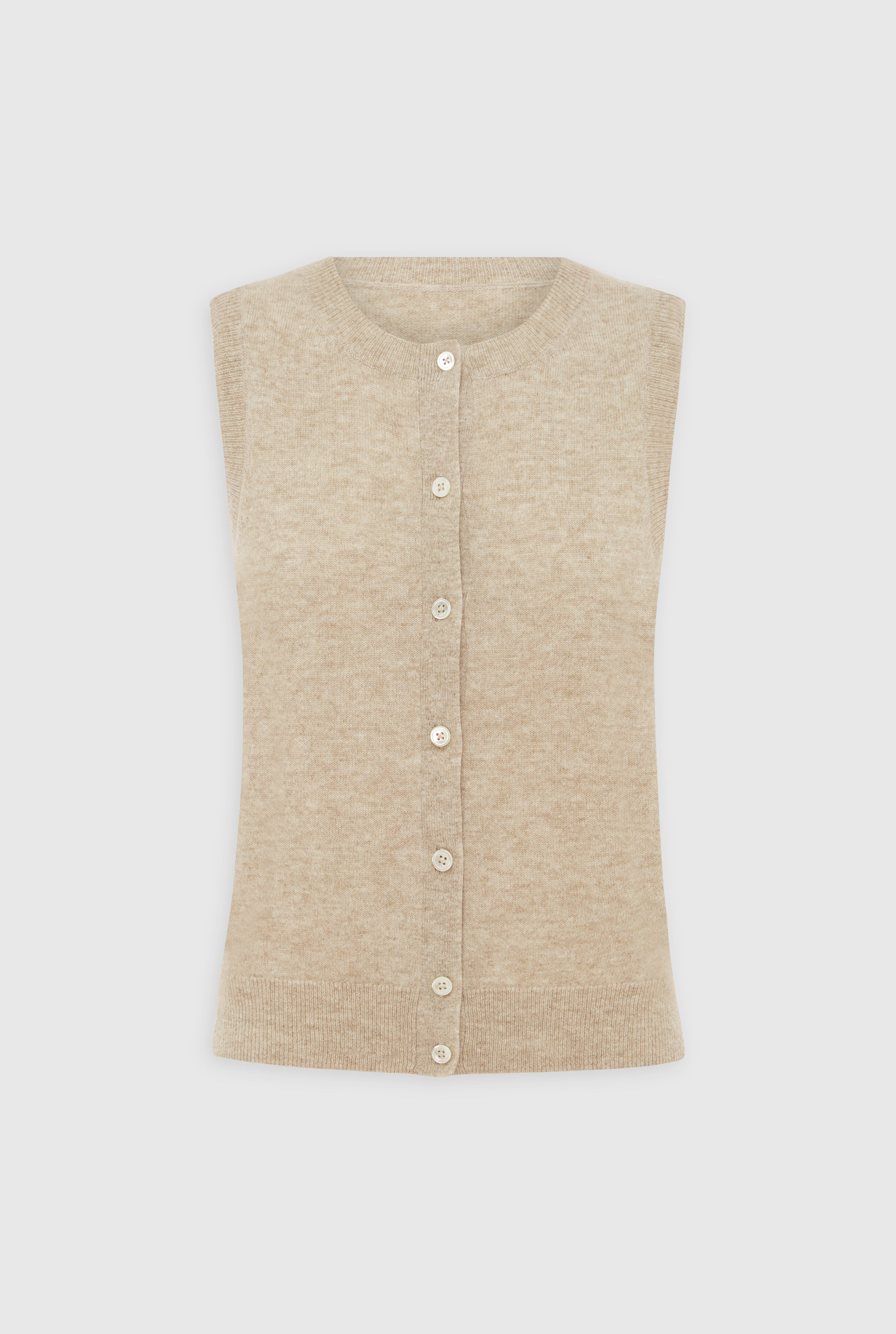 Cashmere Button Tank - Sand