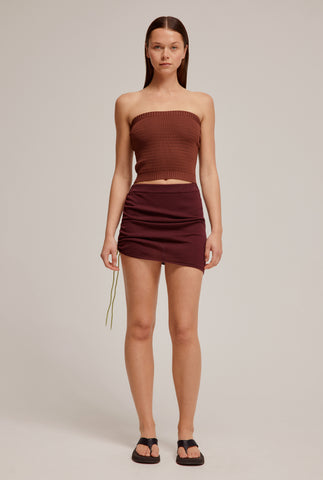 Drawstring Knit Mini Skirt - Plum