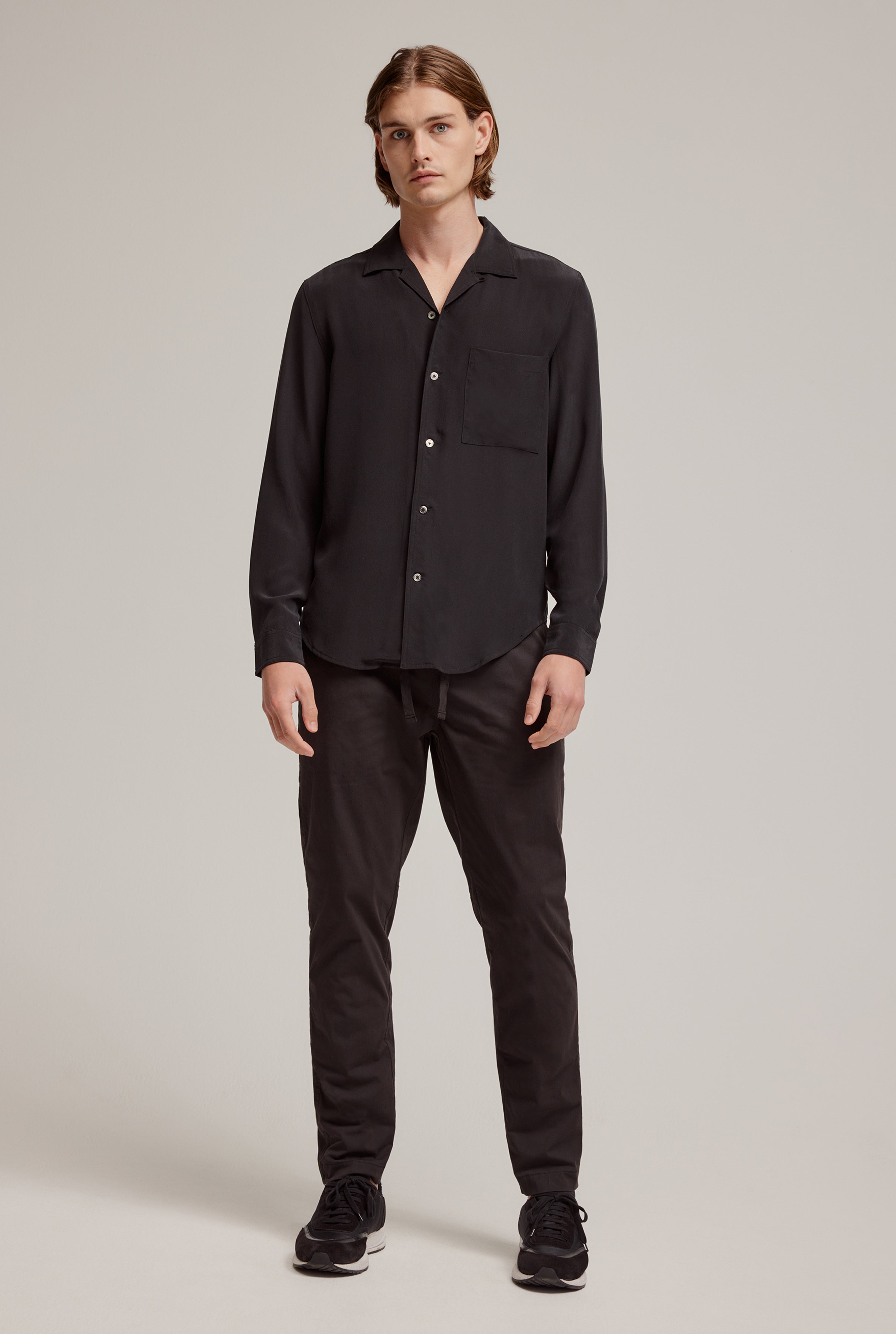 Original Long Sleeve Silk Camp Collar Shirt - Black