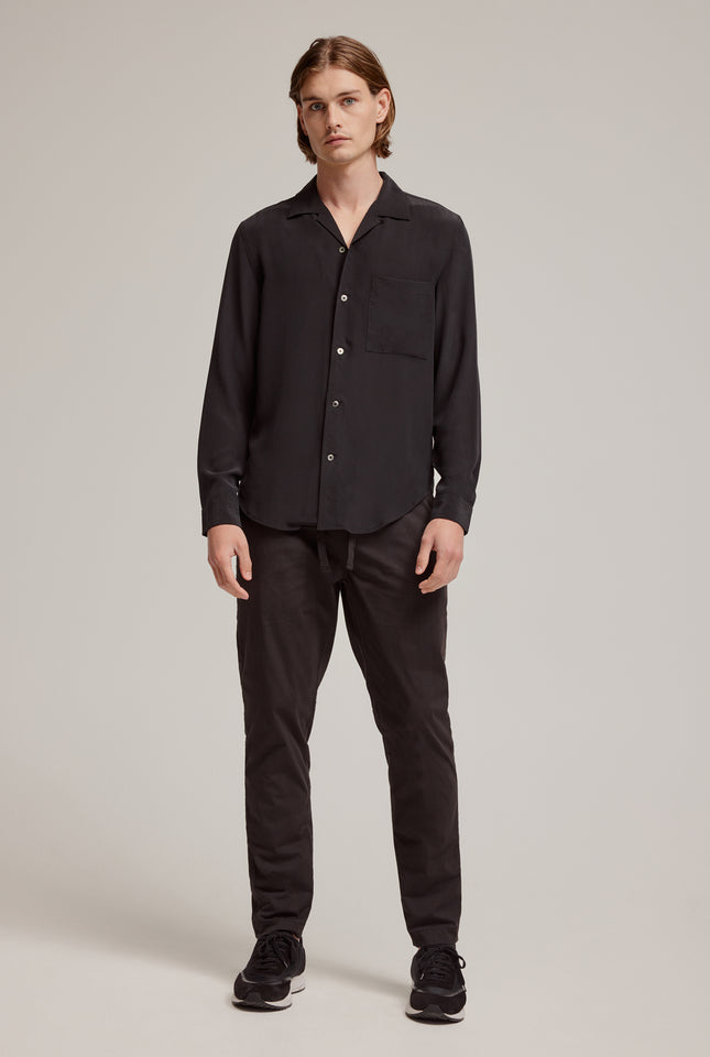 Original Long Sleeve Silk Camp Collar Shirt - Black