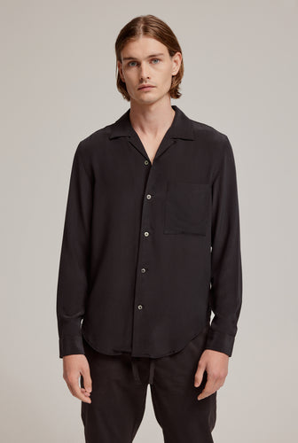 Original Long Sleeve Silk Camp Collar Shirt - Black