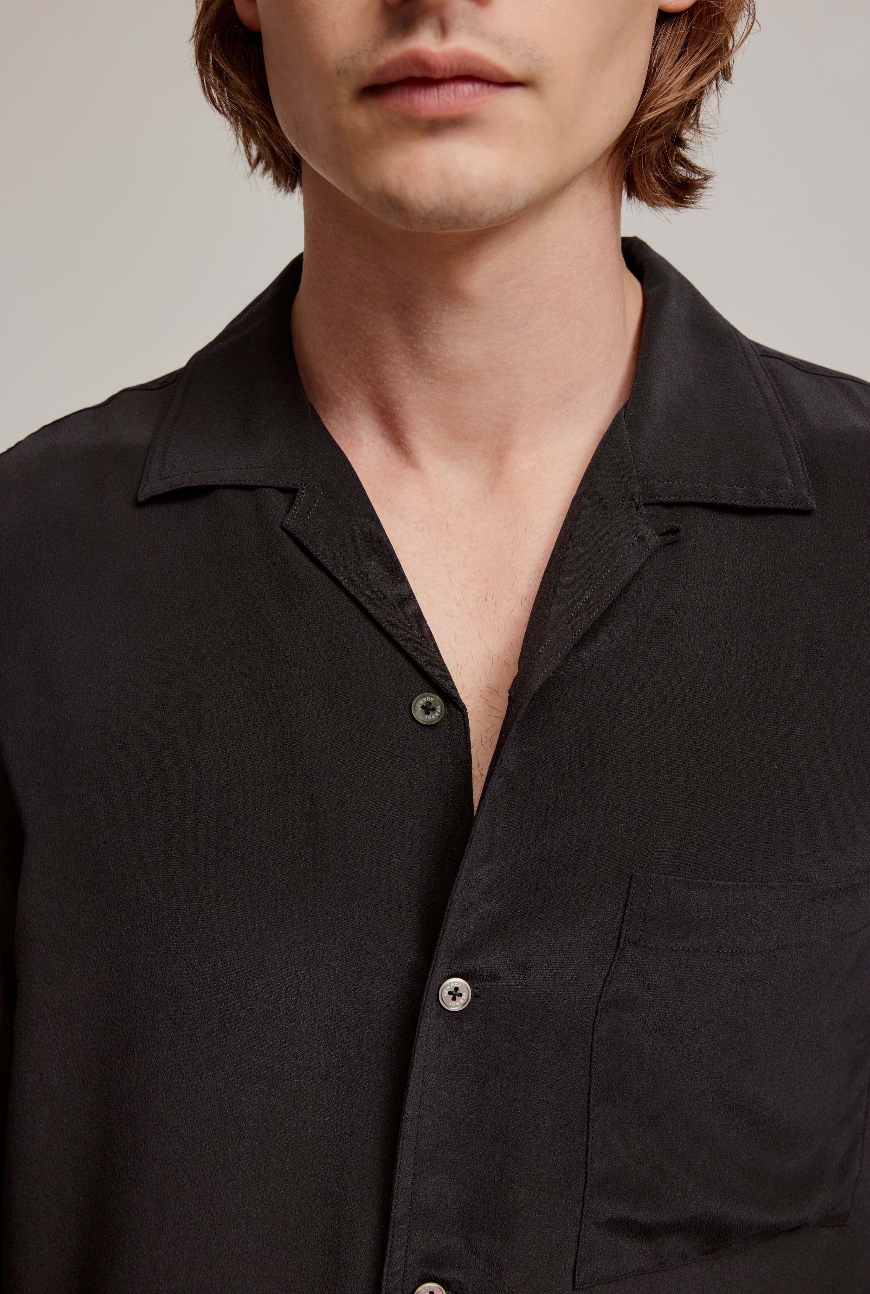 Original Long Sleeve Silk Camp Collar Shirt - Black