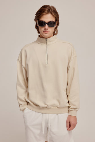 Unisex Track Zip Sweater - Bone White