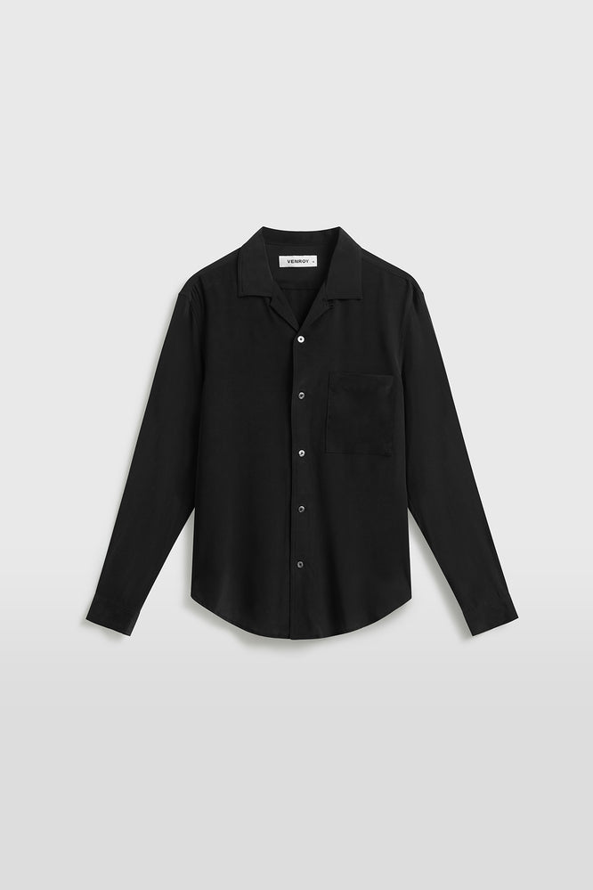 Original Long Sleeve Silk Camp Collar Shirt - Black